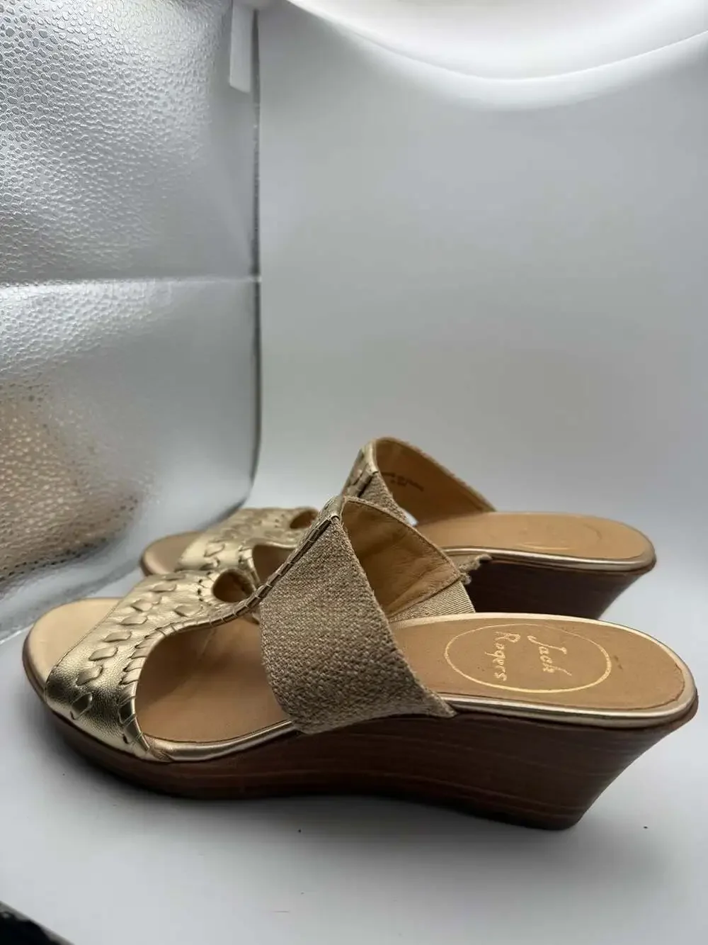 Jack Rogers Nora Wedge Sandals in Platinum Gold
